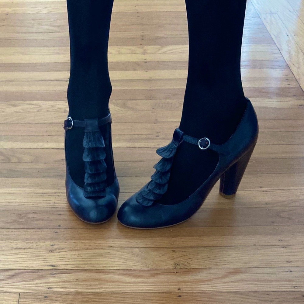 Jeffrey Campbell Purple Heels with Ruffle Detail